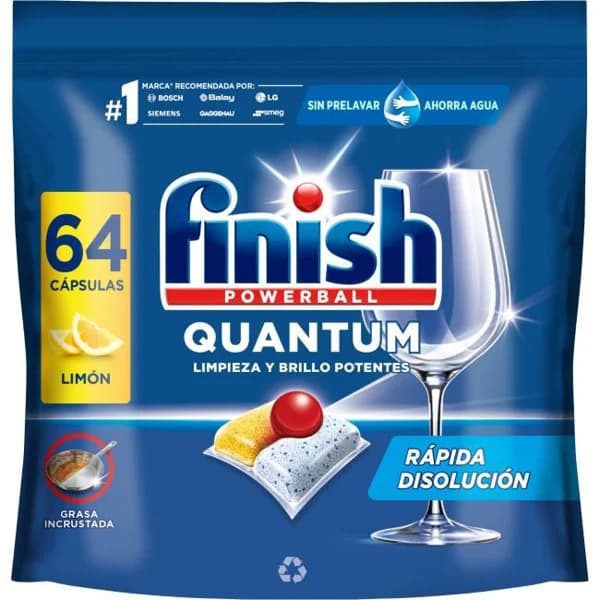 Lavavajillas limón FINISH QUANTUM, bolsa 64 dosis - 64 ud - Imagen del producto en Findit