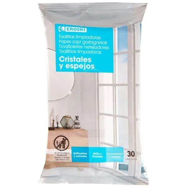 Toallita limpiadora cristal EROSKI, paquete 50 uds - 50 ud - Imagen del producto en Findit