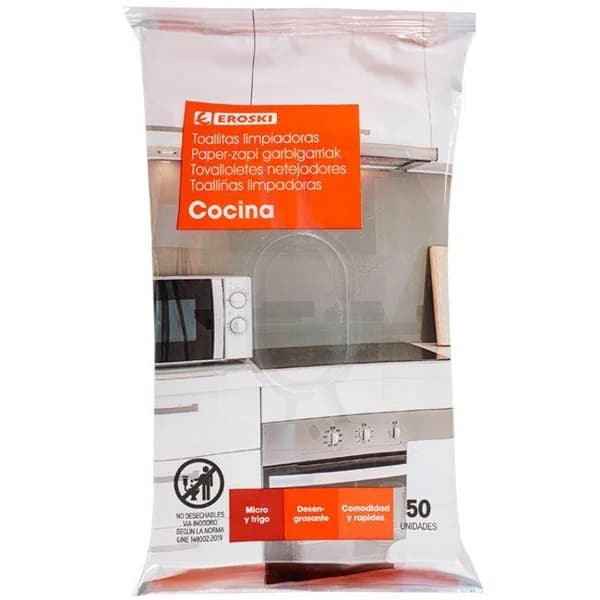 Toallitas limpias para cocina EROSKI, paquete 50 uds - 50 ud - Imagen del producto en Findit