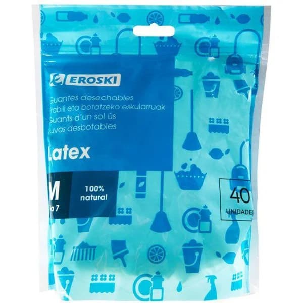 Guante de latex talla mediana EROSKI, paquete 40 uds - 40 ud - Imagen del producto en Findit