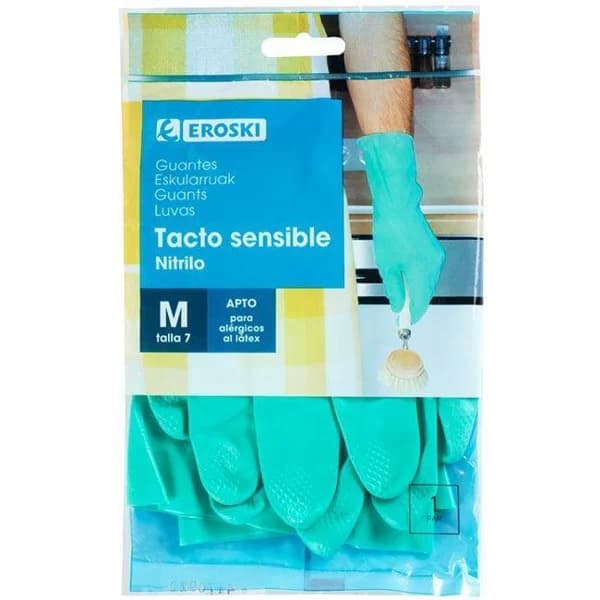 Guante de nitrilo talla mediana EROSKI, paquete 1 par - 1 ud - Imagen del producto en Findit