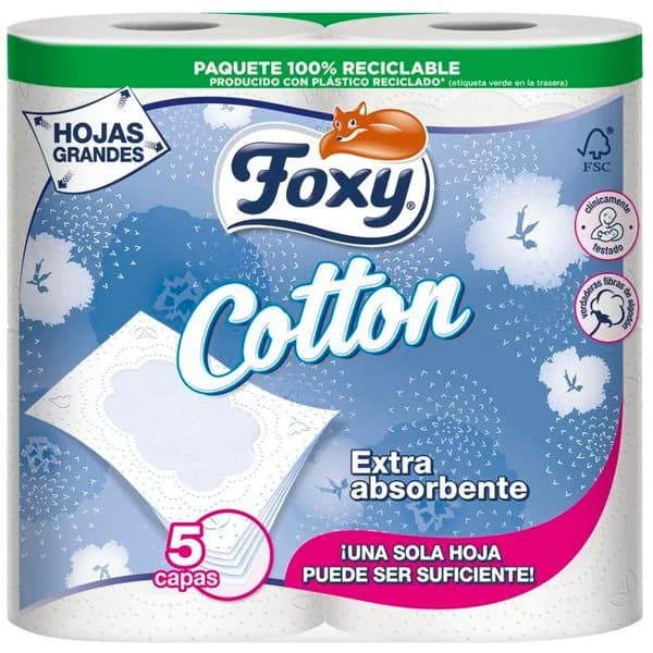 Papel higiénico 5 capas Cotton FOXY, paquete 4 rollos - 4 ud - Imagen del producto en Findit