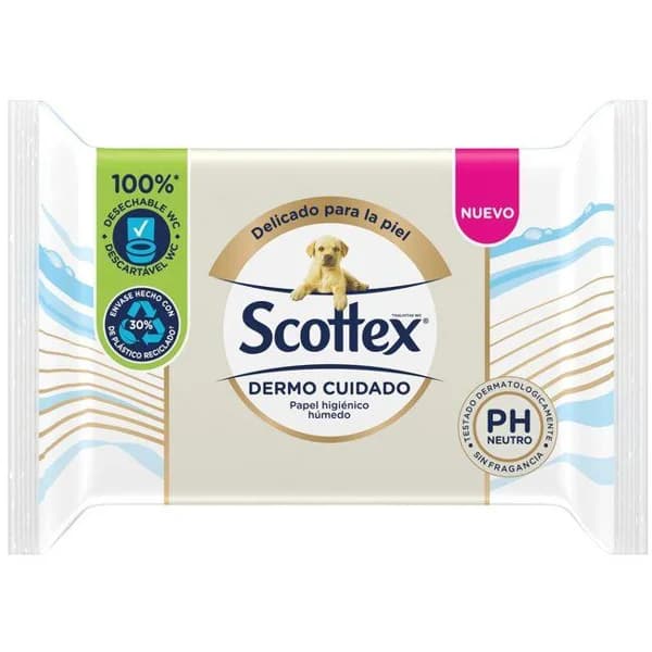 Papel higiénico húmedo dermocuidado SCOTTEX, paquete 66 uds - 66 ud - Imagen del producto en Findit