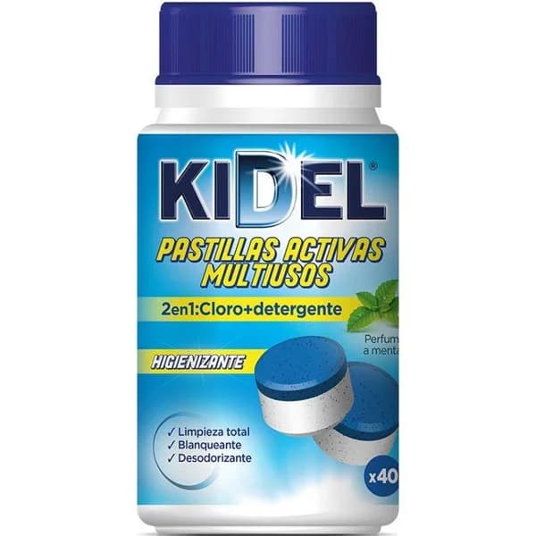 Pastillas activas multiusos (lejía) KIDEL, bote 40 dosis - 40 ud - Imagen del producto en Findit