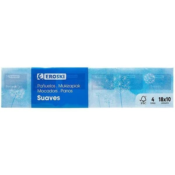 Pañuelo de papel suave 4 capas EROSKI, paquete 18 uds. - 1 ud - Imagen del producto en Findit
