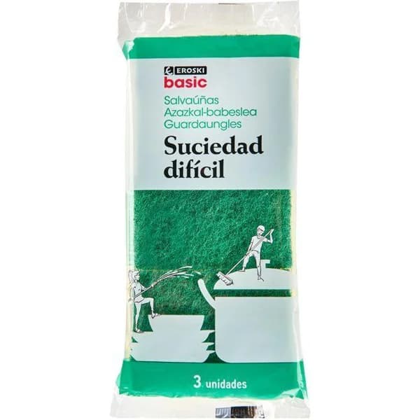 Estropajo salvauñas fibra verde EROSKI BASIC, pack 3 uds - 3 ud - Imagen del producto en Findit