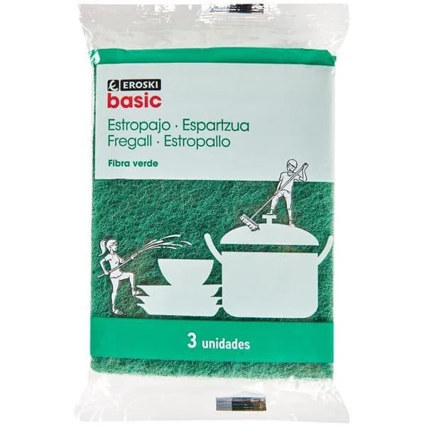 Estropajo fibra verde EROSKI BASIC, pack 3 uds - 3 ud - Imagen del producto en Findit