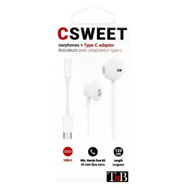 Auriculares de botón blanco, micrófono y Tipo C, ESSWEETC TNB - 1 ud - Imagen del producto en Findit