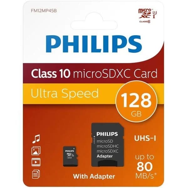 Tarjeta MicroSD con adaptador, 128GB Class 10 MicroSDXC PHILIPS - 1 ud - Imagen del producto en Findit