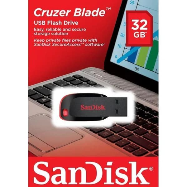 Pendrive negro USB 2.0 de 32 GB Cruzer Blade SDCZ50 SANDISK - 1 ud - Imagen del producto en Findit