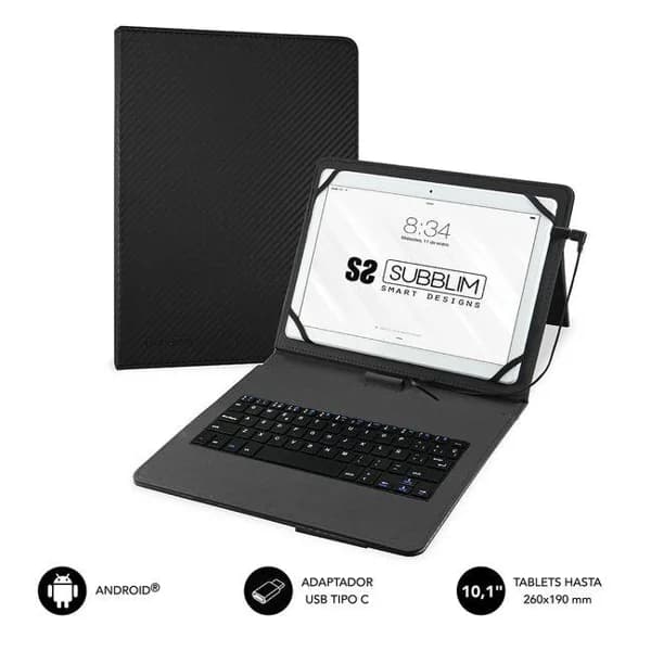 Funda para tablet 10,1" negra con teclado, Keytab Pro USB SUBBLIM - 1 ud - Imagen del producto en Findit