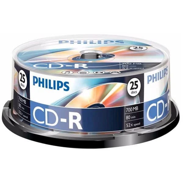 CD-R grabables, 700 MB, 80 minutos, 52x PHILIPS, pack 25 uds - 1 ud - Imagen del producto en Findit