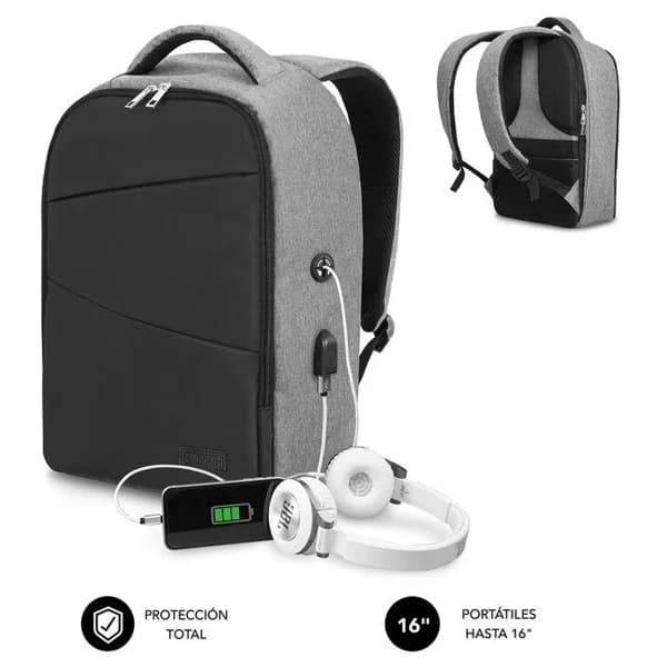 Mochila negra gris de portátil 16"antirobo Secure V2 AP SUBBLIM - 1 ud - Imagen del producto en Findit