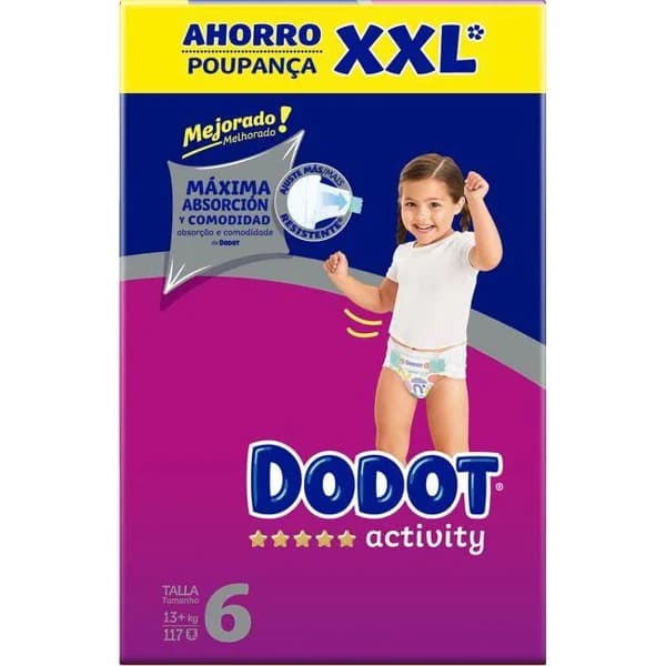 Pañal +13 kg Talla 6 Box XXL DODOT Activity, caja 117 uds - 117 ud - Imagen del producto en Findit