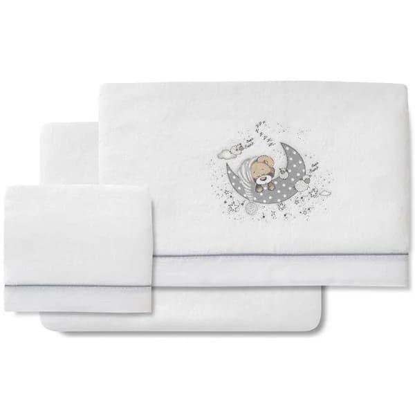 Sábanas de cuna, coralina blanca gris, oso en luna, 3 piezas INTERBABY, 60x120 cm - 72 m - Imagen del producto en Findit