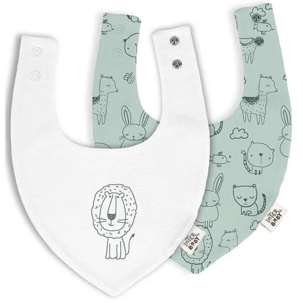Babero bandana animal verde y blanco, impermeable, 100% algodón INTERBABY, 2 uds - 1 ud - Imagen del producto en Findit