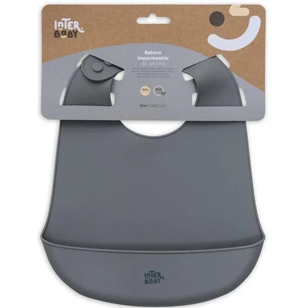 Babero imperpeable gris petroleo de silicona con bolsillo recogemigas INTERBABY - 1 ud - Imagen del producto en Findit