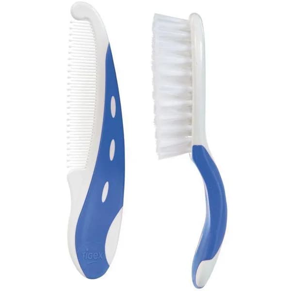 Cepillo con cerdas en nailon flexibles y peine con púas redondeadas, azul TIGEX - 1 ud - Imagen del producto en Findit