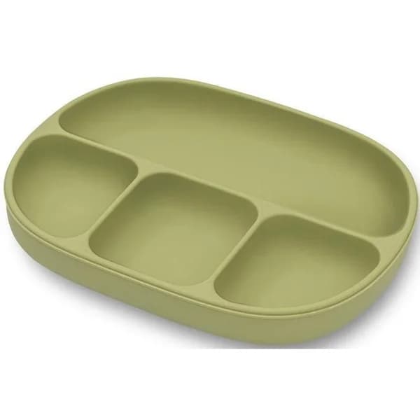Plato verde agua con 4 divisiones, ventosa y tapa, de silicona INTERBABY, 650 ml - 0.65 l - Imagen del producto en Findit