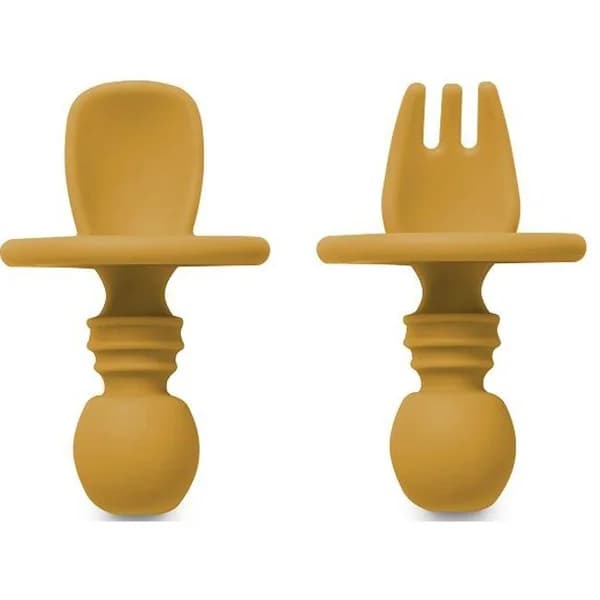 Cubiertos de aprendizaje mostaza antiahogo de silicona INTERBABY, set 2 uds - 2 ud - Imagen del producto en Findit