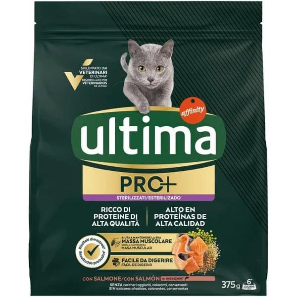 Alimento de salmón gatos esterilizados ULTIMA, paquete 375 g - 0.38 kg - Imagen del producto en Findit