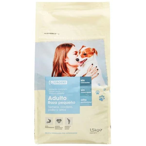 Alimento perro razas pequeñas EROSKI, saco 1,5 kg - 1.5 kg - Imagen del producto en Findit