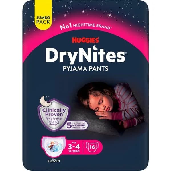 Pants de noche niña 12-21 kg 3-4 años DRYNITES, paquete 16 uds - 16 ud - Imagen del producto en Findit