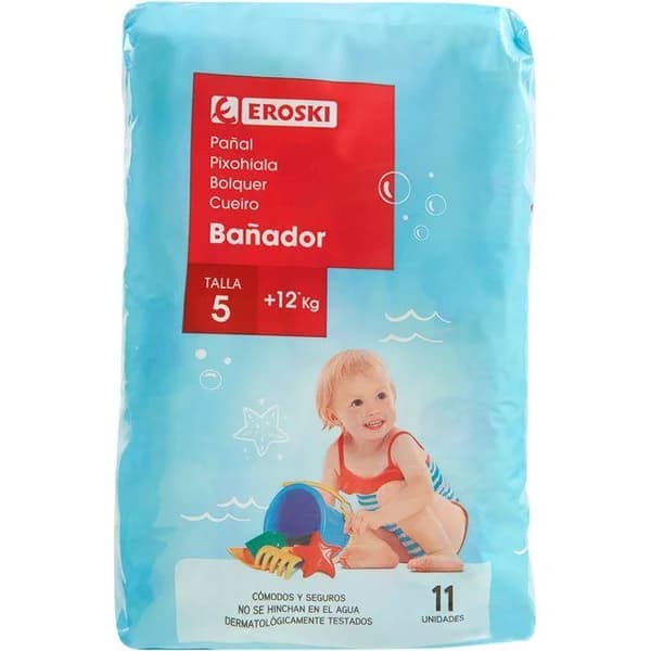Pañal bañador +12 kg Talla 5 EROSKI, paquete 11 uds - 11 ud - Imagen del producto en Findit