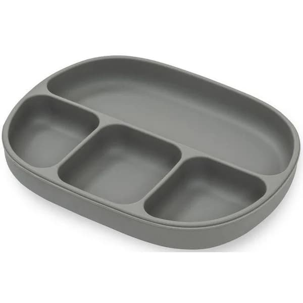 Plato gris con 4 divisiones, ventosa y tapa, de silicona INTERBABY, 650 ml - 0.65 l - Imagen del producto en Findit