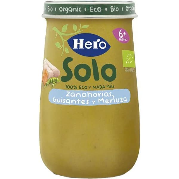 Tarrito eco de zanahoria, guisantes y merluza HERO, tarro 190 g - 0.19 kg - Imagen del producto en Findit