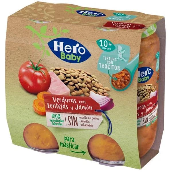 Tarrito c/ trozos de lentejas, verdura, jamón HERO, pack 2x235 g - 0.47 kg - Imagen del producto en Findit