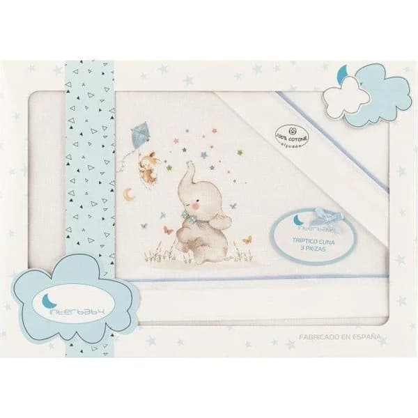 Sábanas de cuna Elefante azul, 60x120 cm, 3 piezas, 100% algodón INTERBABY, 1 ud - 1 ud - Imagen del producto en Findit