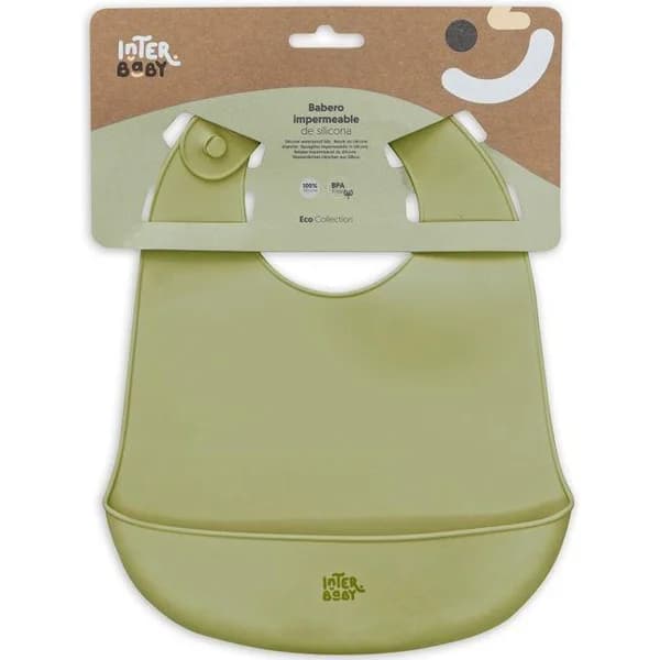 Babero imperpeable verde agua de silicona con bolsillo recogemigas INTERBABY - 1 ud - Imagen del producto en Findit