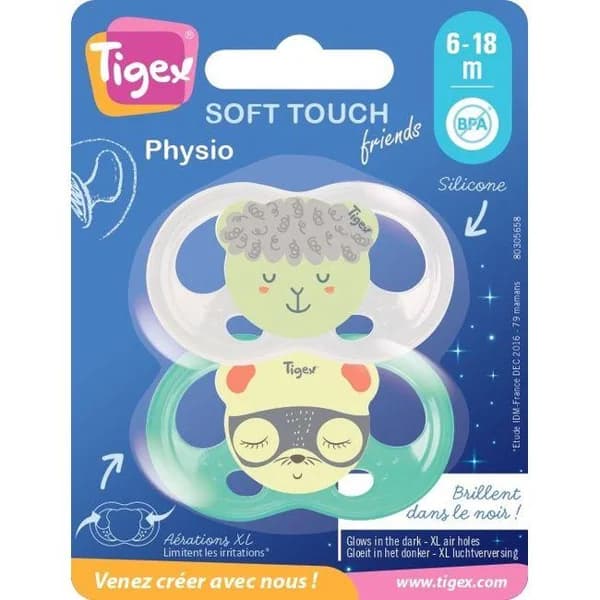 Chupete fisiológico silicona especial noche Soft Touch +6meses TIGEX, 2uds - 2 ud - Imagen del producto en Findit