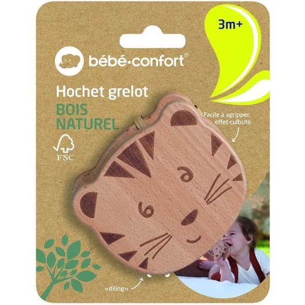 Cacabel de madera el tigre, efecto de caída y tintineo con una campana , promueve  el agarre, madera de haya 100% certificada de bosques gestionados de forma sostenible BEBE CONFORT - 1 ud - Imagen del producto en Findit