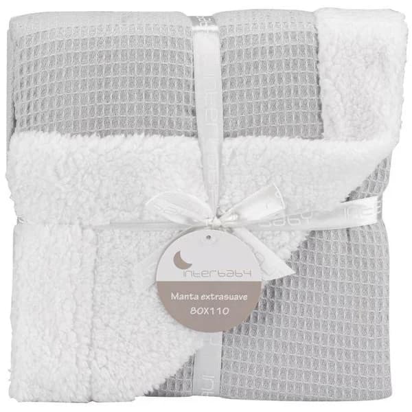 Manta nido de abeja gris con borreguillo, tacto extrasuave INTERBABY, 80x110 cm - 88 m - Imagen del producto en Findit
