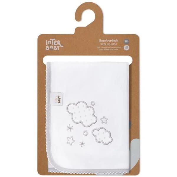 Gasa bordada nubes grises, 100% algodón, Edad rec: +0 meses INTERBABY, 60x65 cm - 39 m - Imagen del producto en Findit