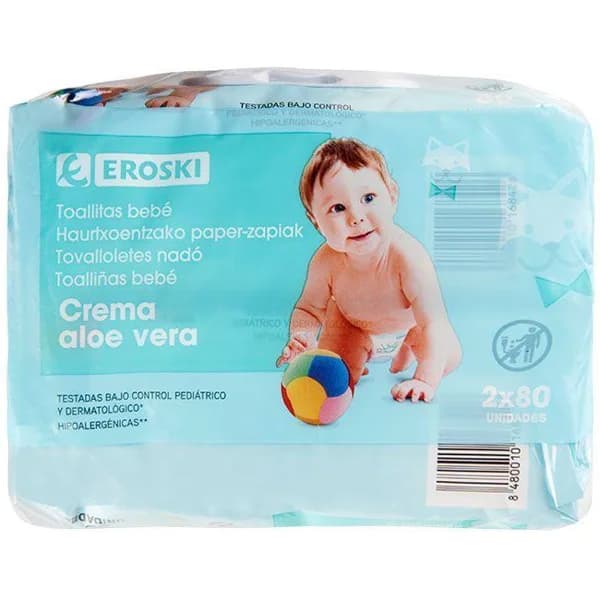 Toallitas de bebé con aloe vera EROSKI, paquete 160 uds - 160 ud - Imagen del producto en Findit