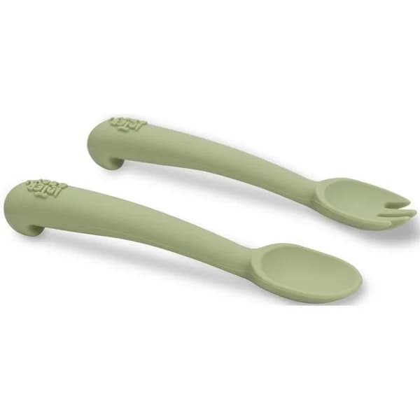 Cuchara y tenedor verde agua de silicona INTERBABY - 1 ud - Imagen del producto en Findit