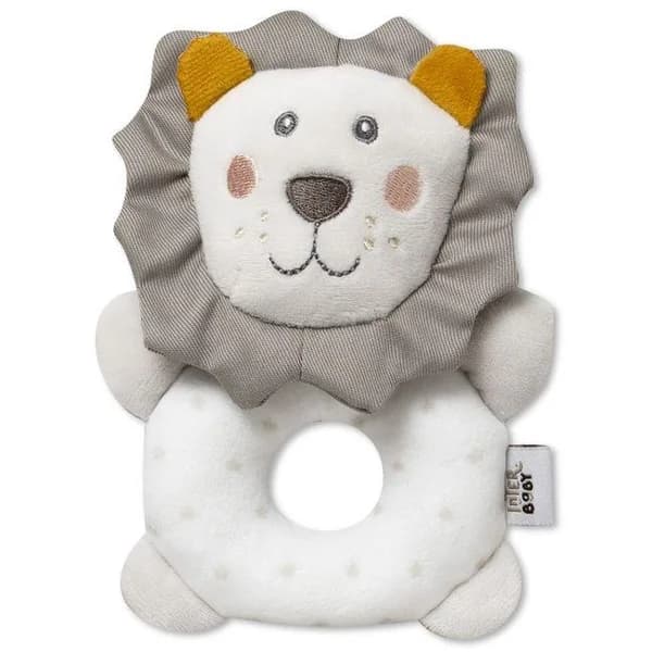Sonajero aro peluche leon gris, ideal para fomentar el agarre INTERBABY - 1 ud - Imagen del producto en Findit