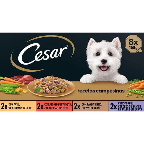Alimento húmedo para perro receta campesina CÉSAR, pack 8x150 g - 1.2 kg - Imagen del producto en Findit