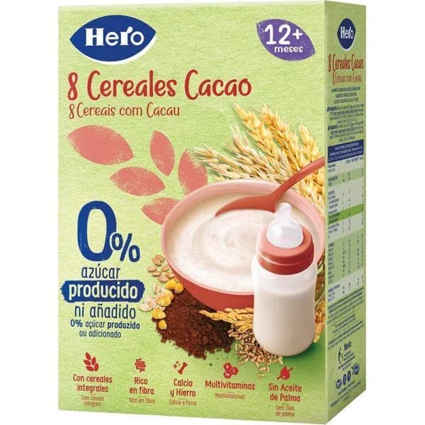 Papilla 8 cereales con cacao HERO, caja 340 g - 0.34 kg - Imagen del producto en Findit