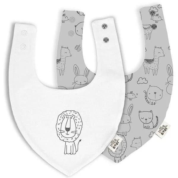 Babero bandana animal gris y blanco, impermeable, 100% algodón INTERBABY, 2 uds - 1 ud - Imagen del producto en Findit