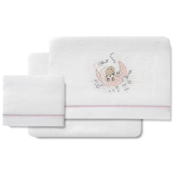 Sábanas de cuna, coralina blanca rosa, oso en luna, 3 piezas INTERBABY, 60x120 cm - 72 m - Imagen del producto en Findit