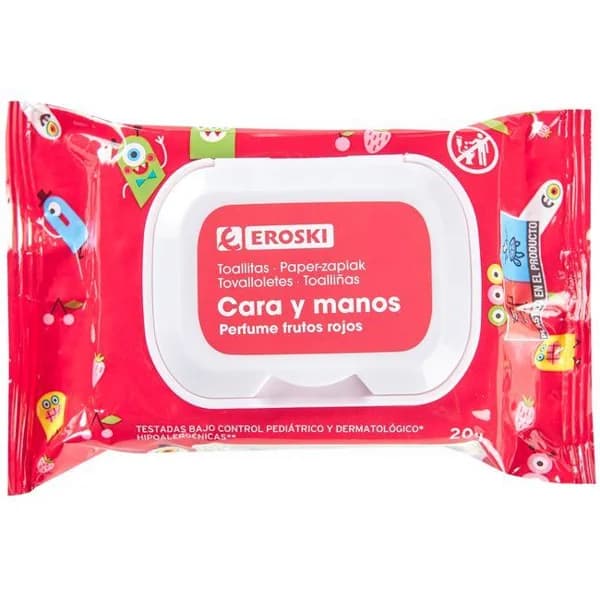Toallitas infantiles cara-manos EROSKI, paquete 20 unid. - 1 ud - Imagen del producto en Findit