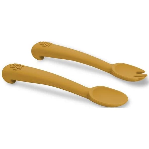 Cuchara y tenedor mostaza de silicona INTERBABY - 1 ud - Imagen del producto en Findit