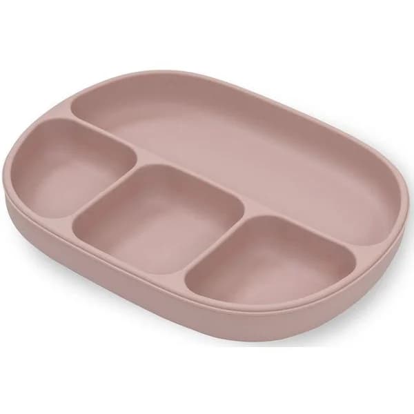 Plato rosa con 4 divisiones, ventosa y tapa, de silicona INTERBABY, 650 ml - 0.65 l - Imagen del producto en Findit