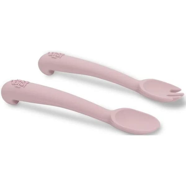 Cuchara y tenedor rosa de silicona INTERBABY - 1 ud - Imagen del producto en Findit