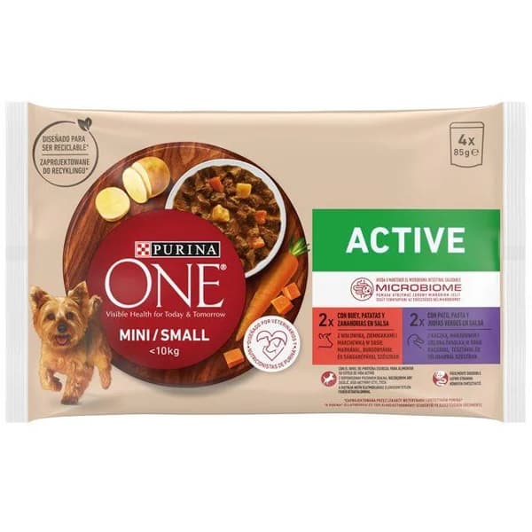 Alimento de buey para perro mini active ONE, pack 4x85 g - 0.34 kg - Imagen del producto en Findit