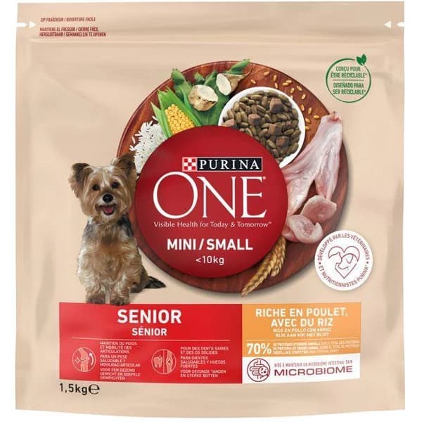 Alimento de pollo y arroz para perro senior ONE, bolsa 1,5 kg - 1 ud - Imagen del producto en Findit